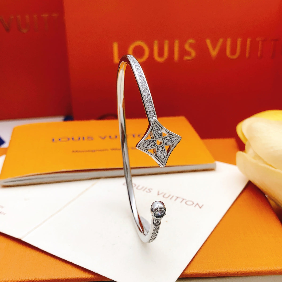 Geometric Emblem Bangle in Silver-Tone detail view
