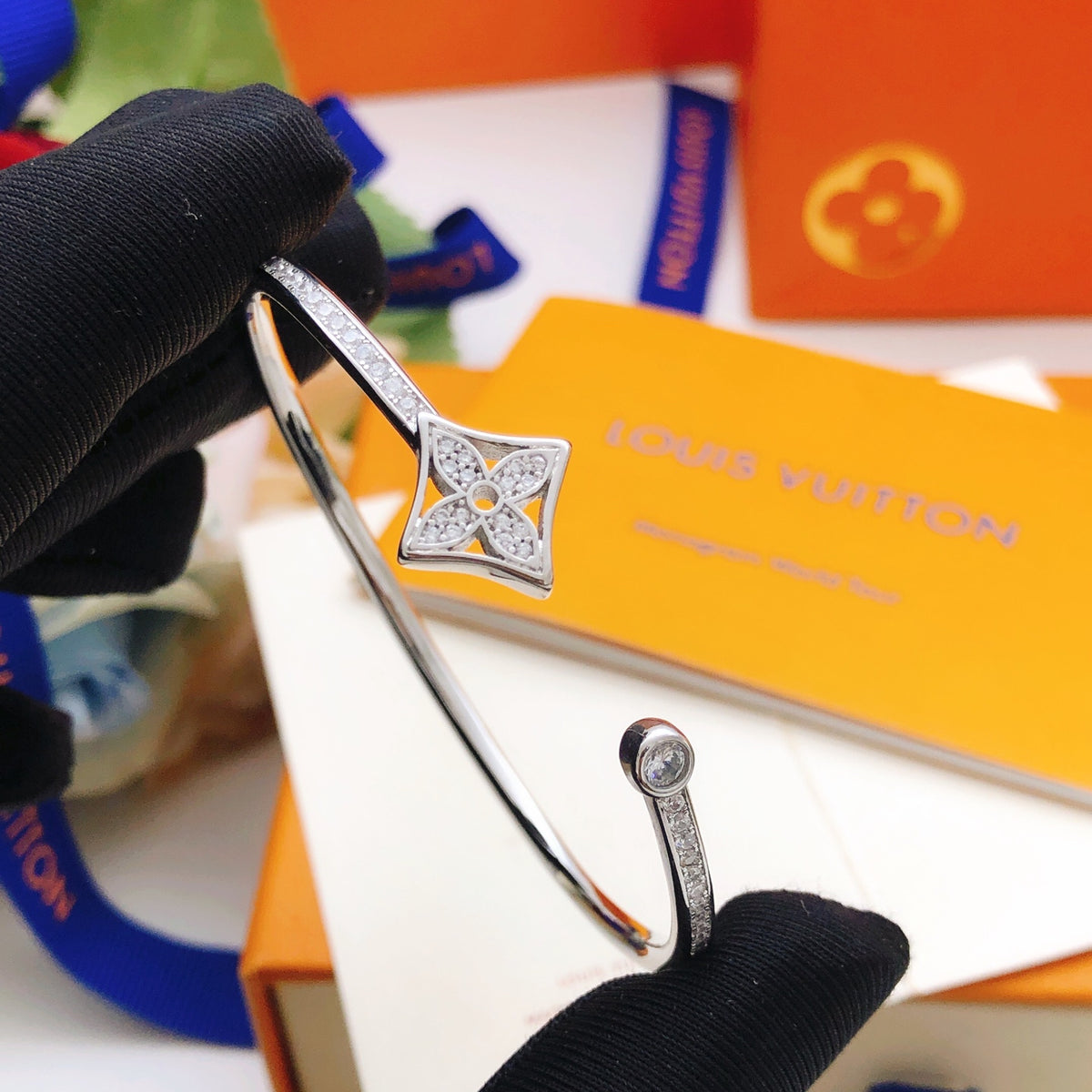 Geometric Emblem Bangle in Silver-Tone main product view