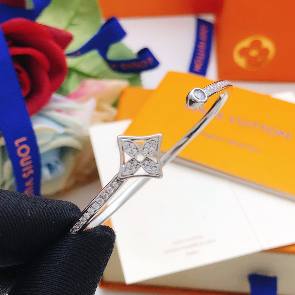 Geometric Emblem Bangle in Silver-Tone front product view