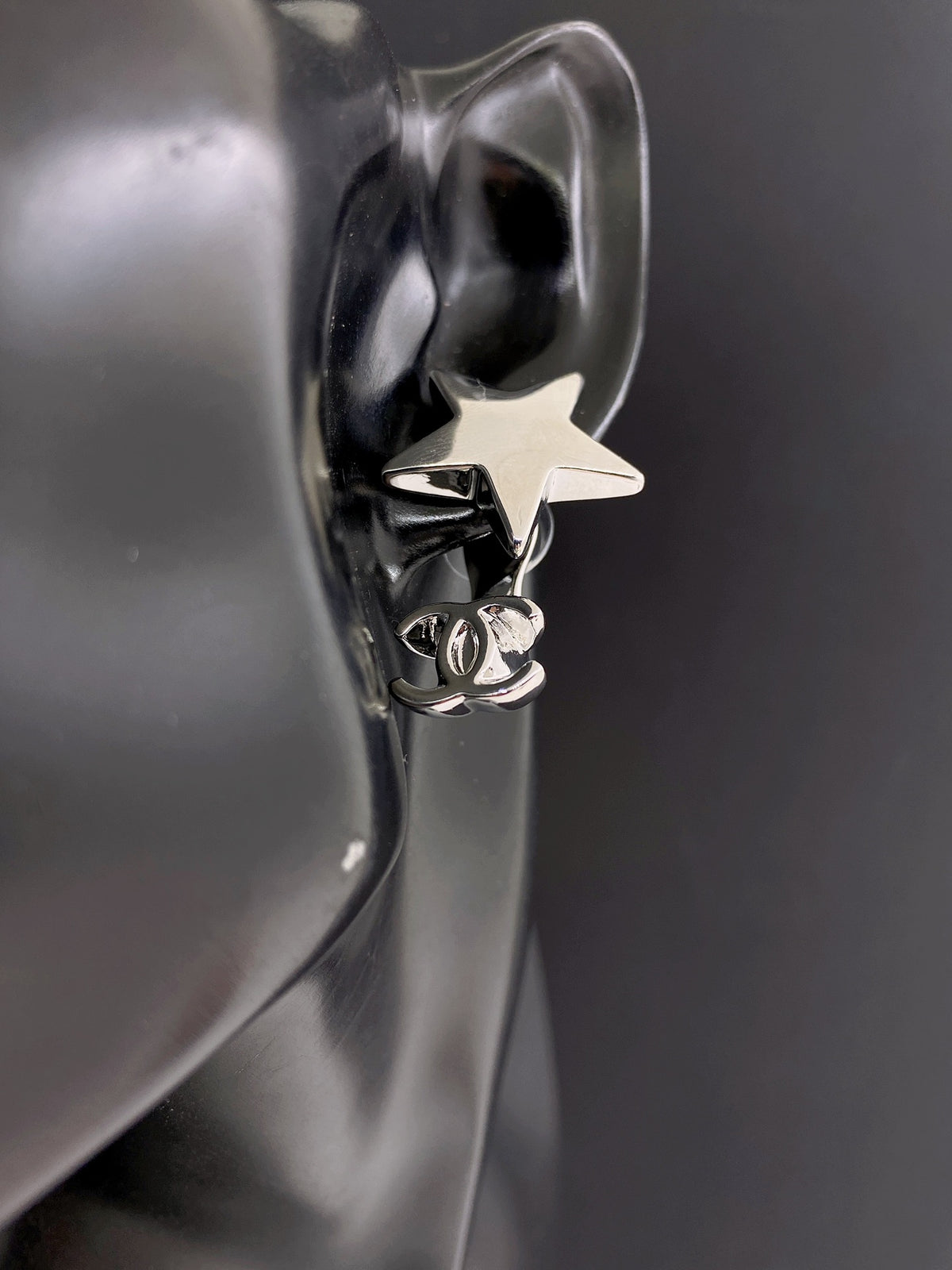 Signature Emblem Statement Earrings in Gold-Tone – White Detail – Design 004 front product view