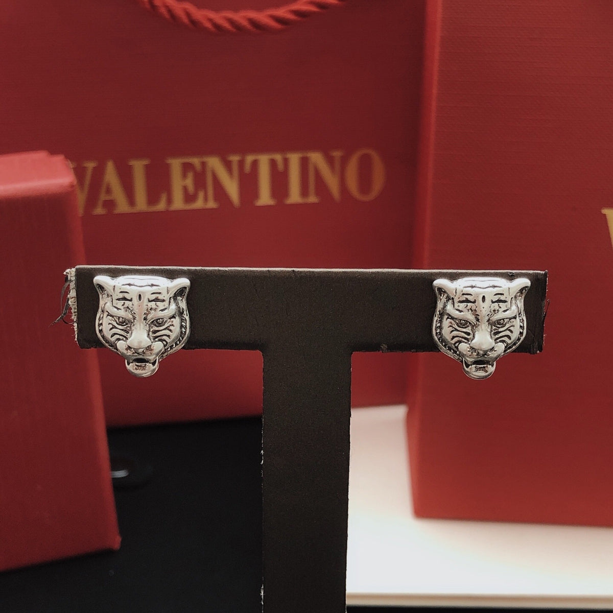 Tiger Head Stud Earrings in Gold-Tone front product view