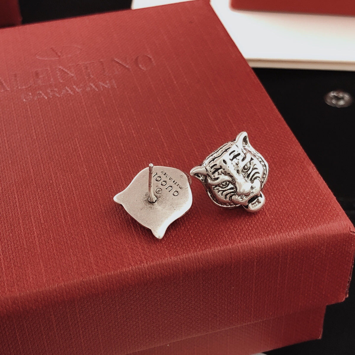 Tiger Head Stud Earrings in Gold-Tone main product view
