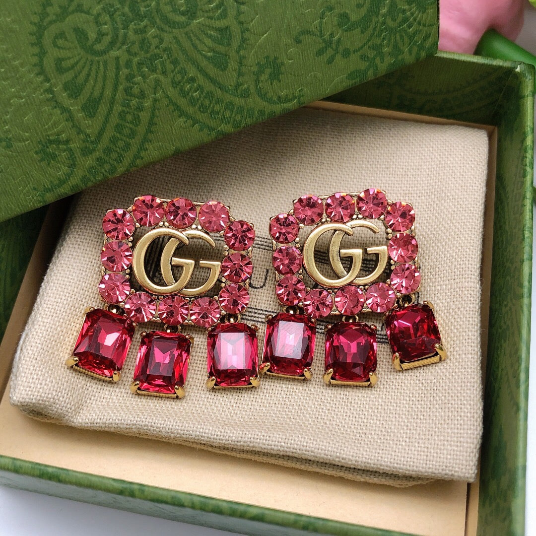 Double-G Emblem Stud Earrings in Silver-Tone – Crystal Detail front product view