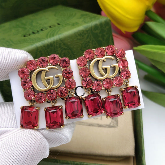 Double-G Emblem Stud Earrings in Silver-Tone – Crystal Detail main product view