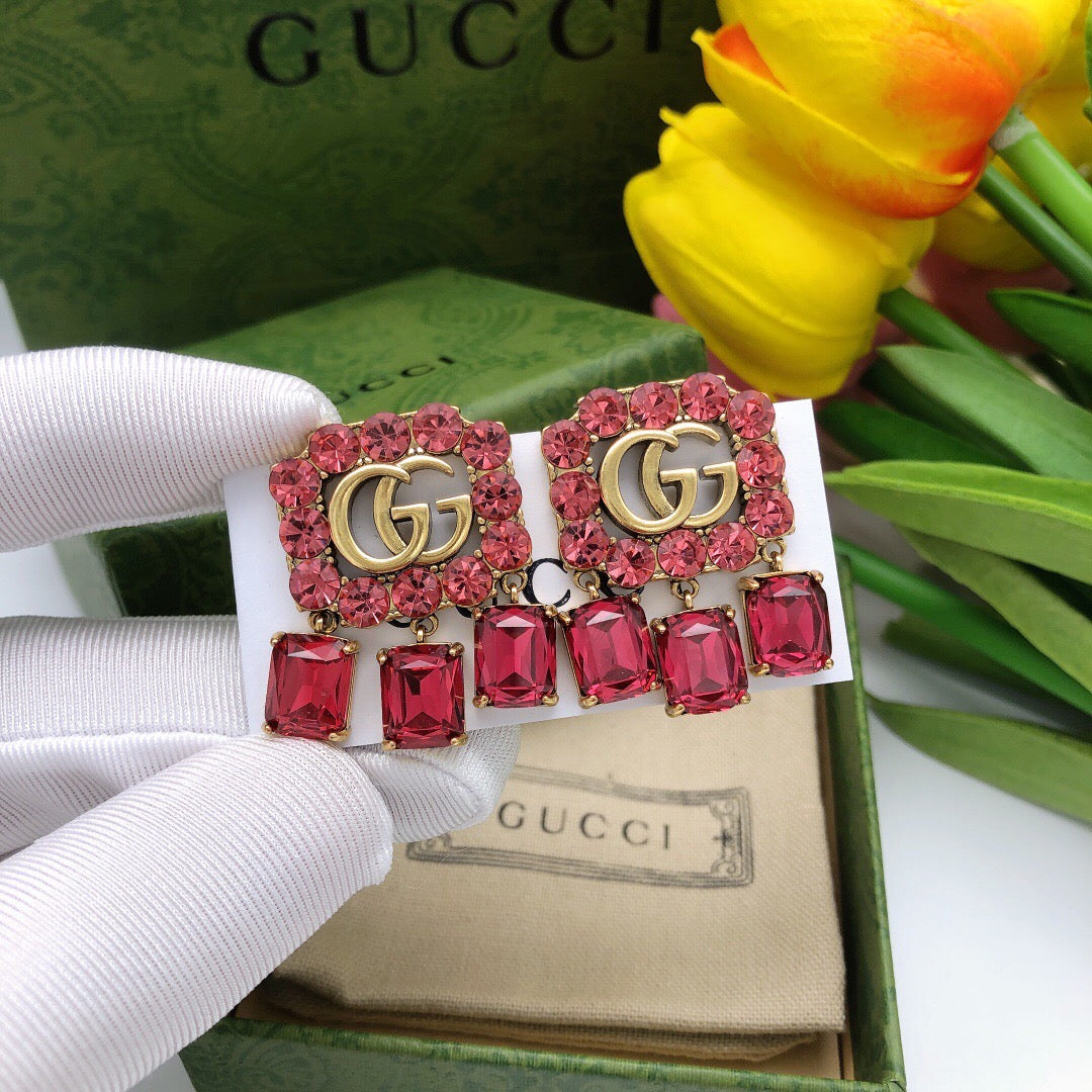 Double-G Emblem Stud Earrings in Silver-Tone – Crystal Detail side detail