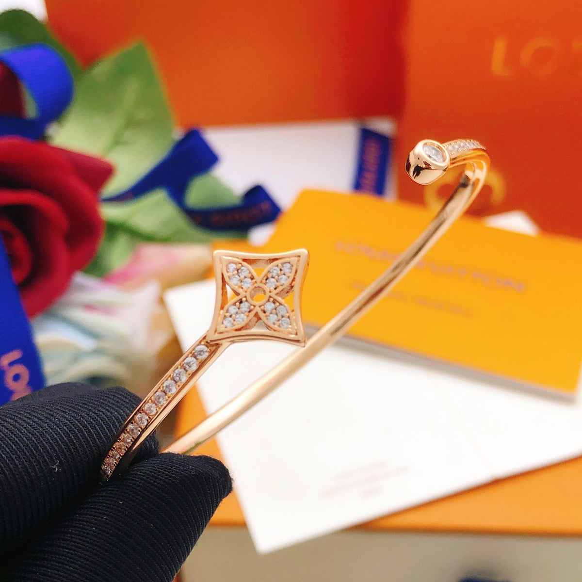 Geometric Emblem Bangle in Rose-Gold-Tone – Rose Gold Detail front product view