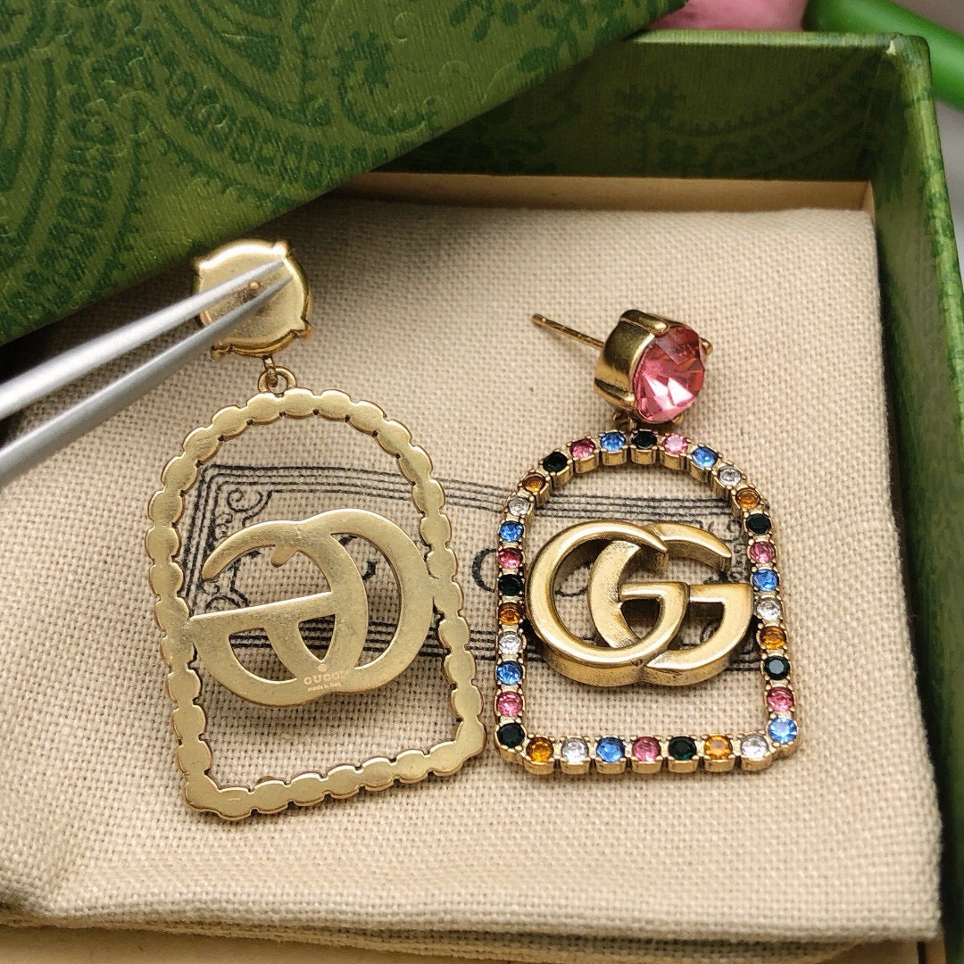 Geometric Emblem Stud Earrings in Polished Metal-Tone – Design 009 front product view