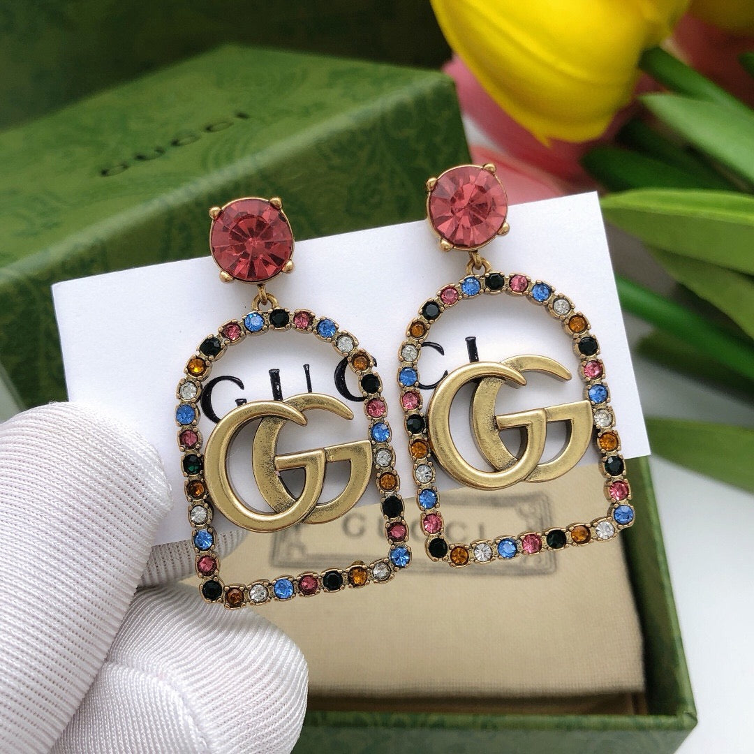Geometric Emblem Stud Earrings in Polished Metal-Tone – Design 009 main product view