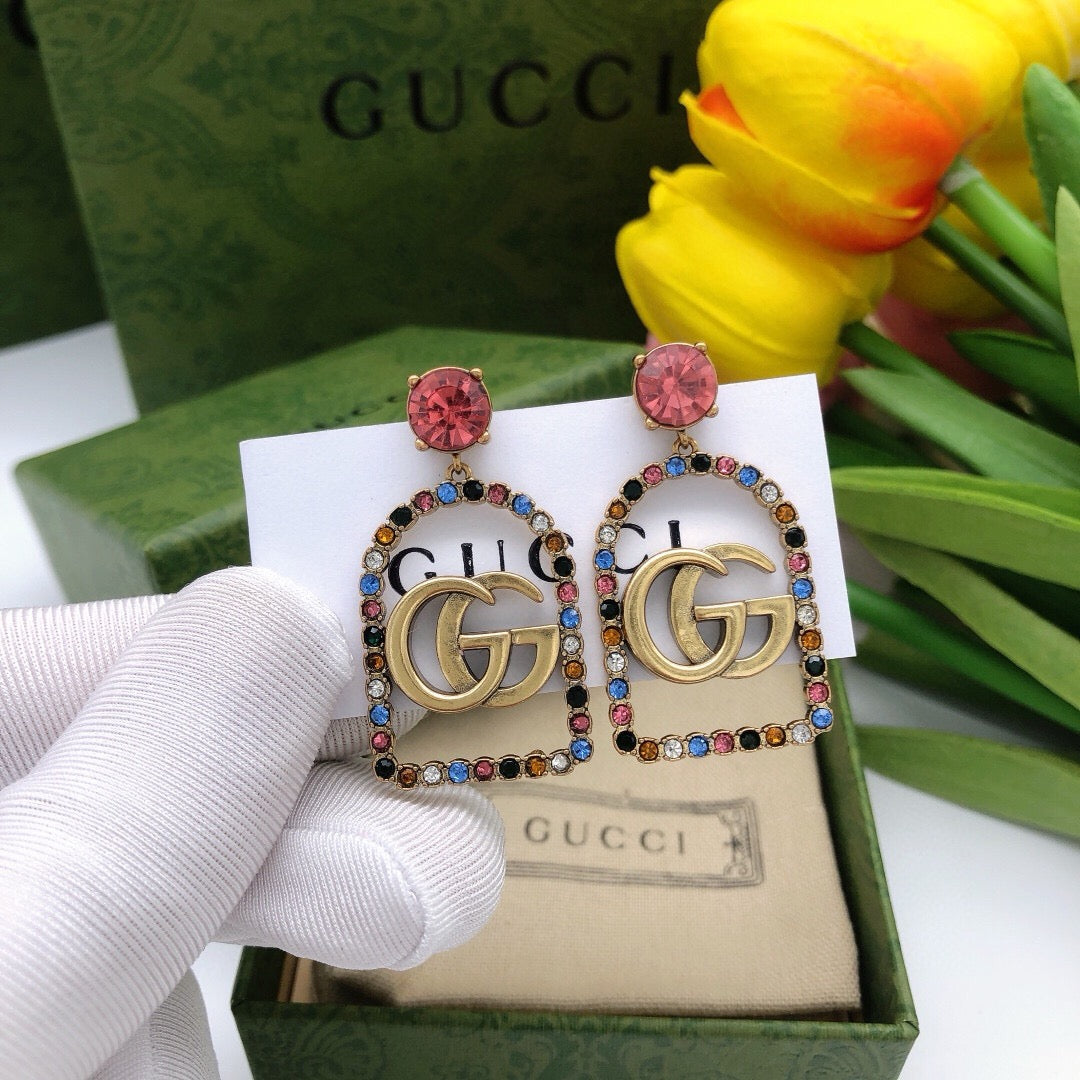 Geometric Emblem Stud Earrings in Polished Metal-Tone – Design 009 detail view