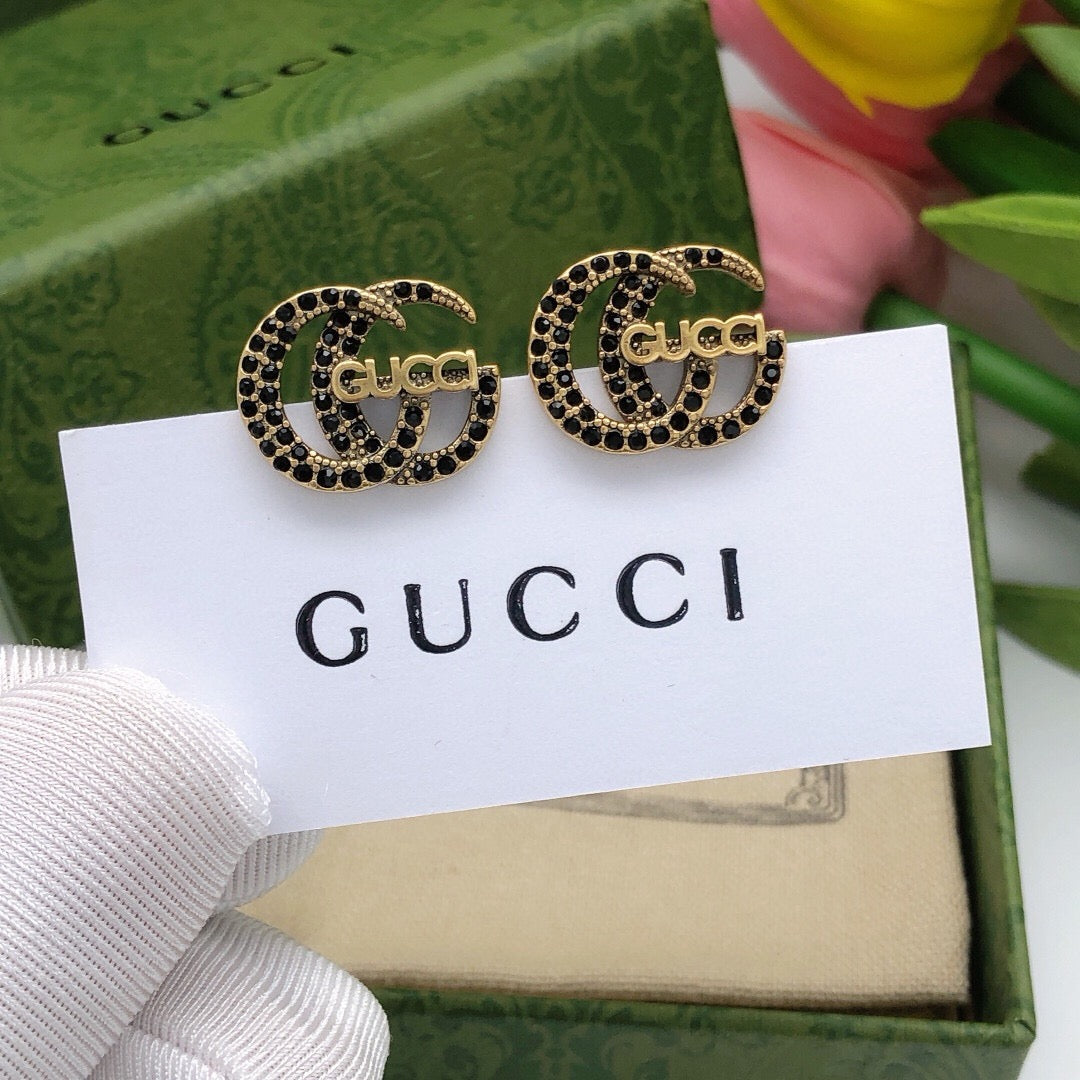 Double-G Emblem Stud Earrings in Polished Metal-Tone – Design 003 main product view