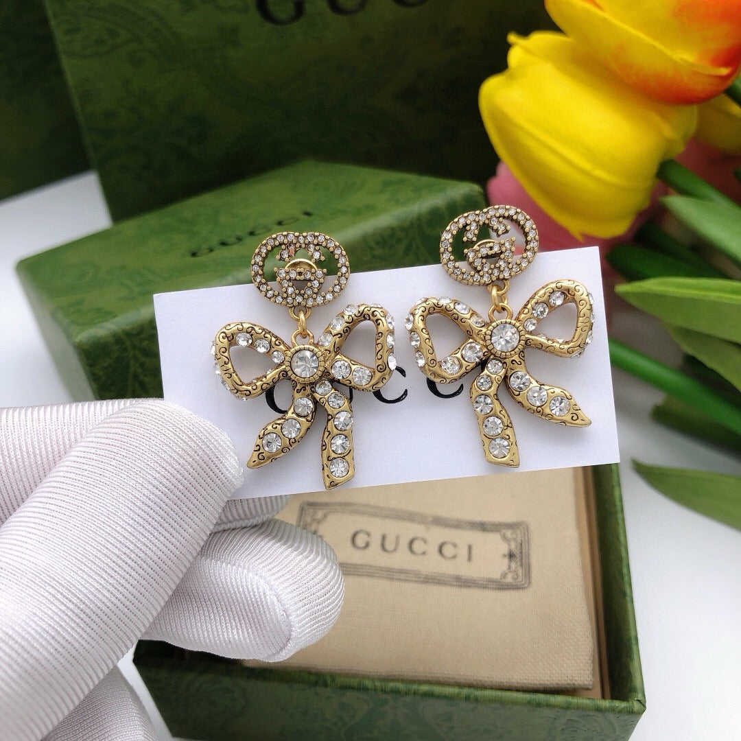 Double-G Emblem Statement Earrings in Polished Metal-Tone – Design 001 front product view