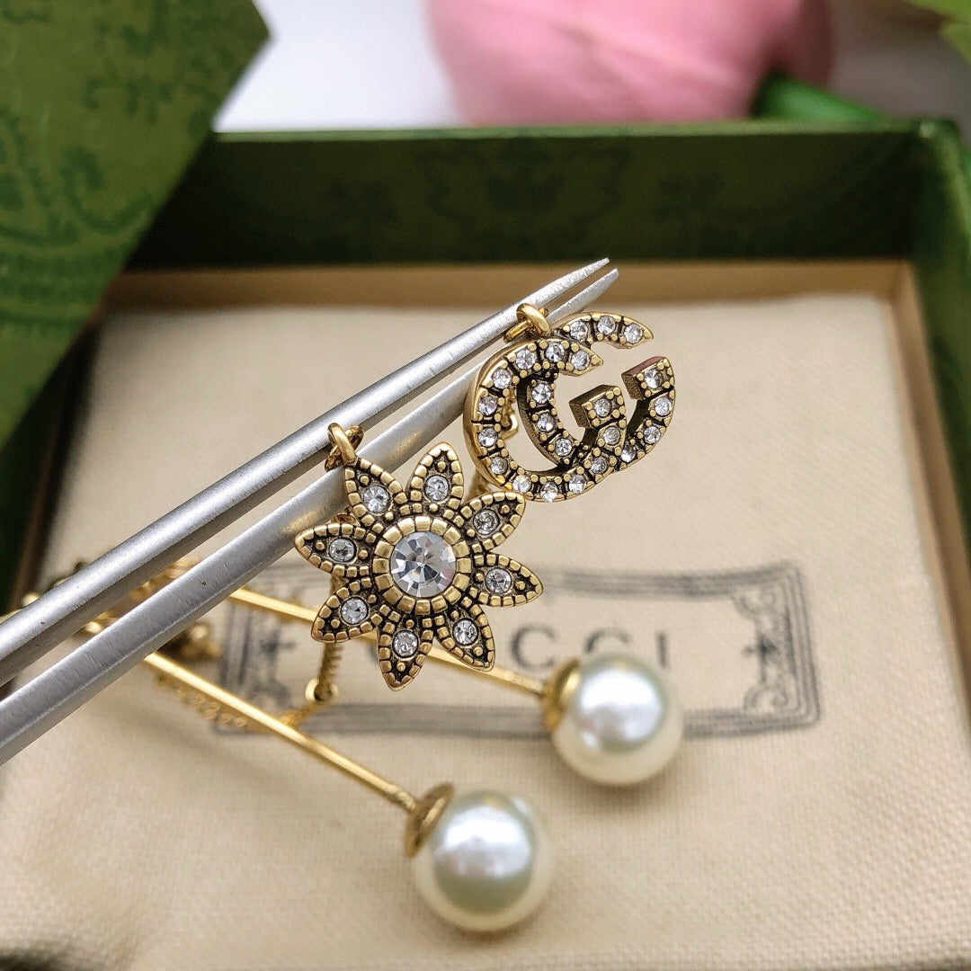 Floral Stud Earrings in Polished Metal-Tone – Design 002 side detail