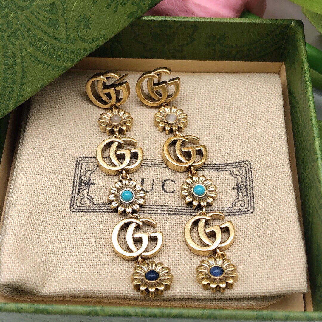 Floral Stud Earrings in Polished Metal-Tone – Design 001 front product view