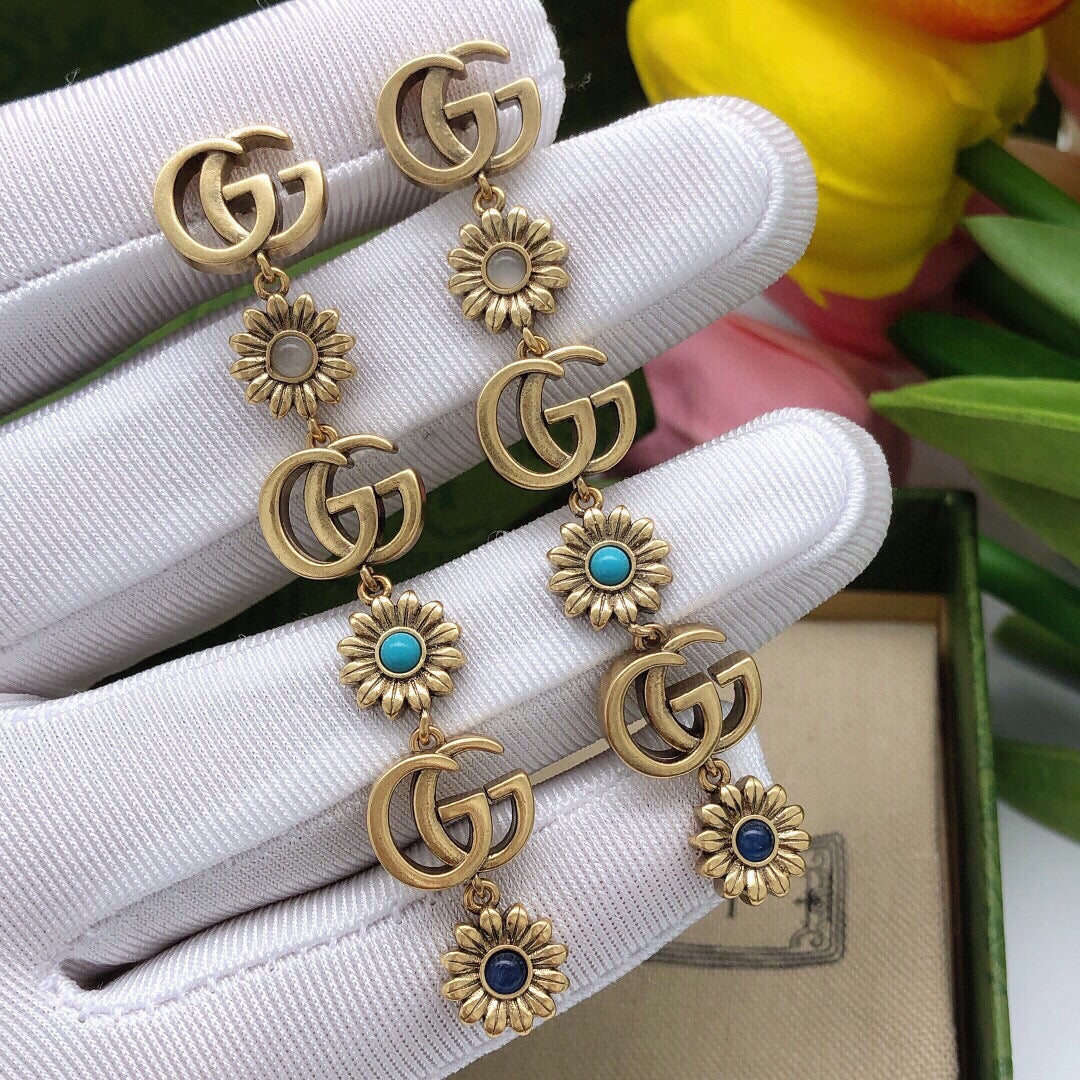 Floral Stud Earrings in Polished Metal-Tone – Design 001 main product view