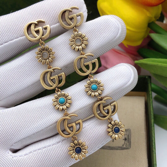 Floral Stud Earrings in Polished Metal-Tone – Design 001 main product view