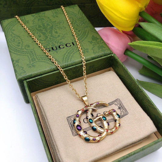 Double-G Emblem Pendant Necklace in Polished Metal-Tone – Vintage Detail – Design 008 main product view