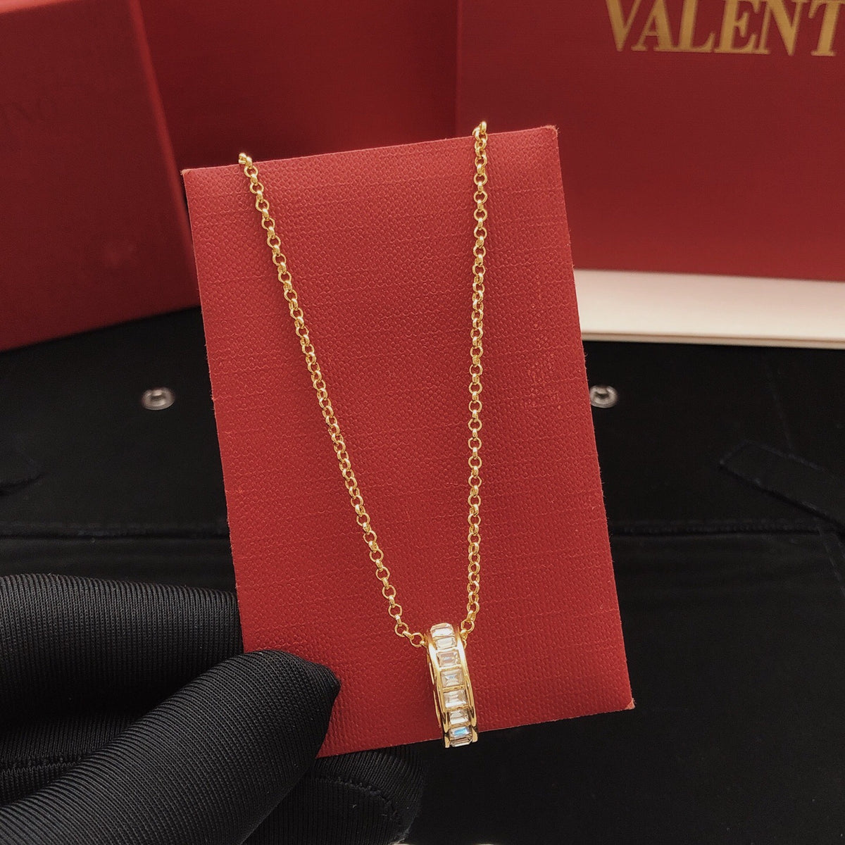 Geometric Emblem Pendant Necklace in Gold-Tone – Design 001 detail view