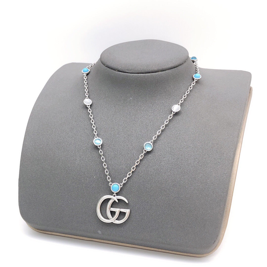 Geometric Emblem Pendant Necklace in Polished Metal-Tone – Design 001 close-up detail