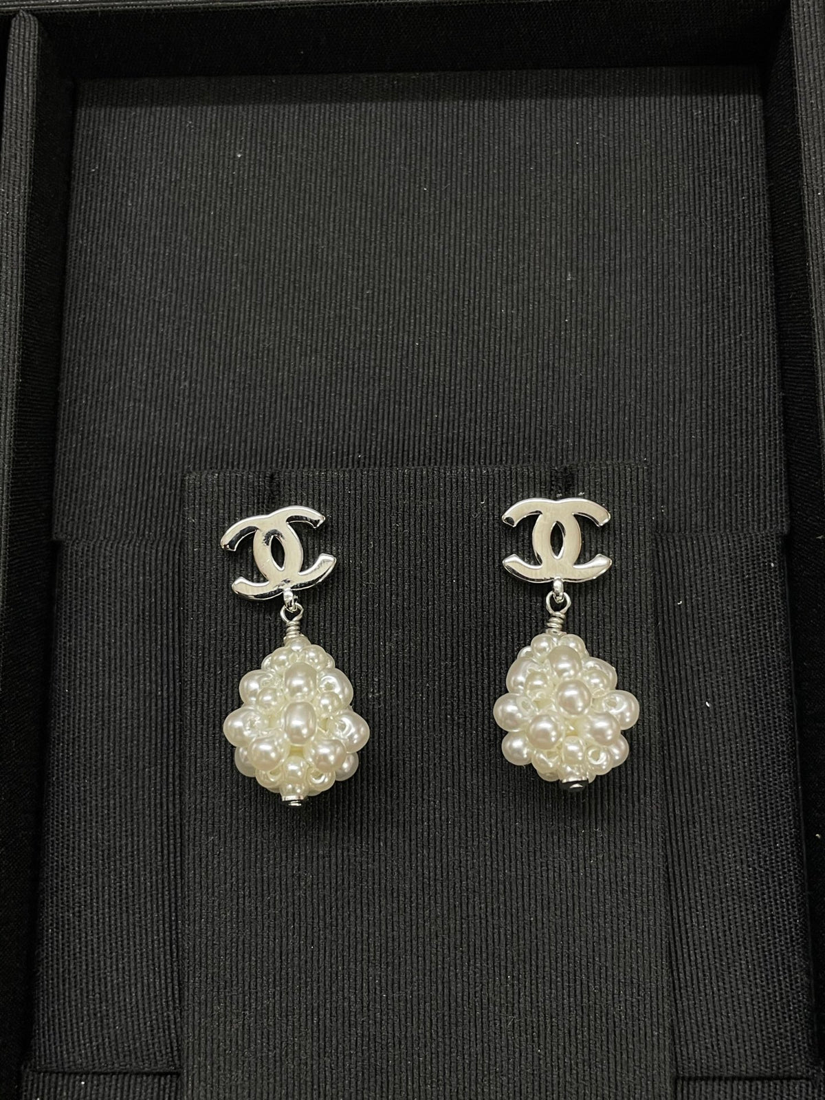 Double-C Emblem Pearl-Detail Statement Earrings – Pearl Detail – Design 024 main product view