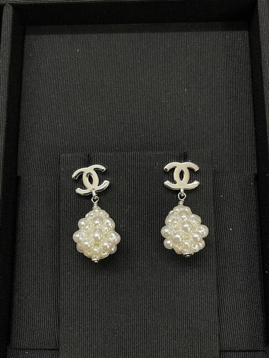 Double-C Emblem Pearl-Detail Statement Earrings – Pearl Detail – Design 024 main product view