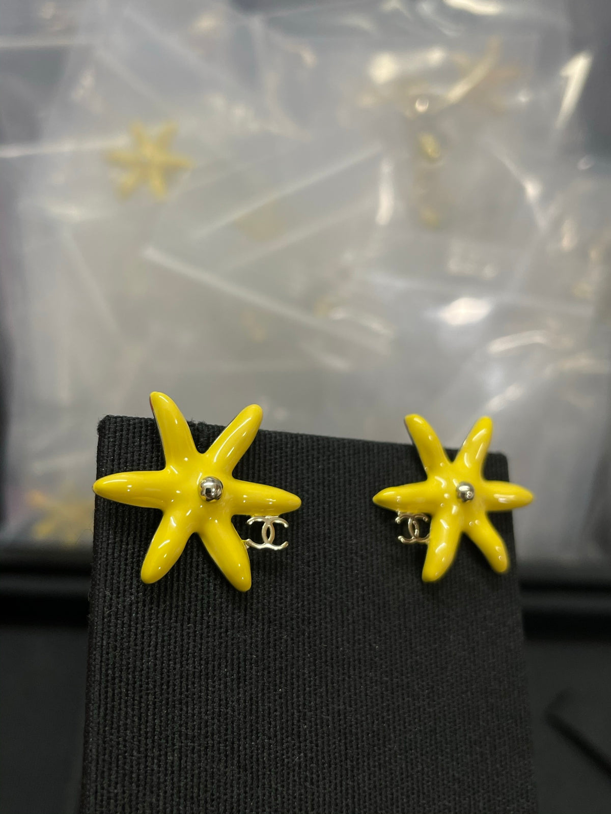 Floral Stud Earrings in Polished Metal-Tone – Blue Detail styled product view