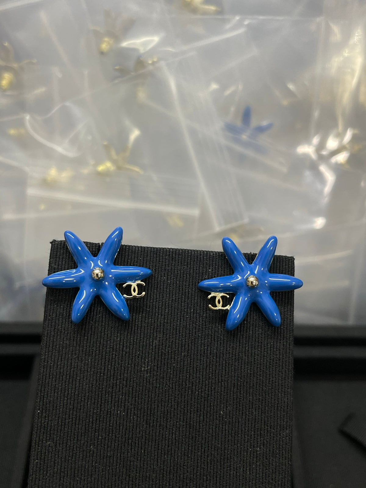 Floral Stud Earrings in Polished Metal-Tone – Blue Detail main product view