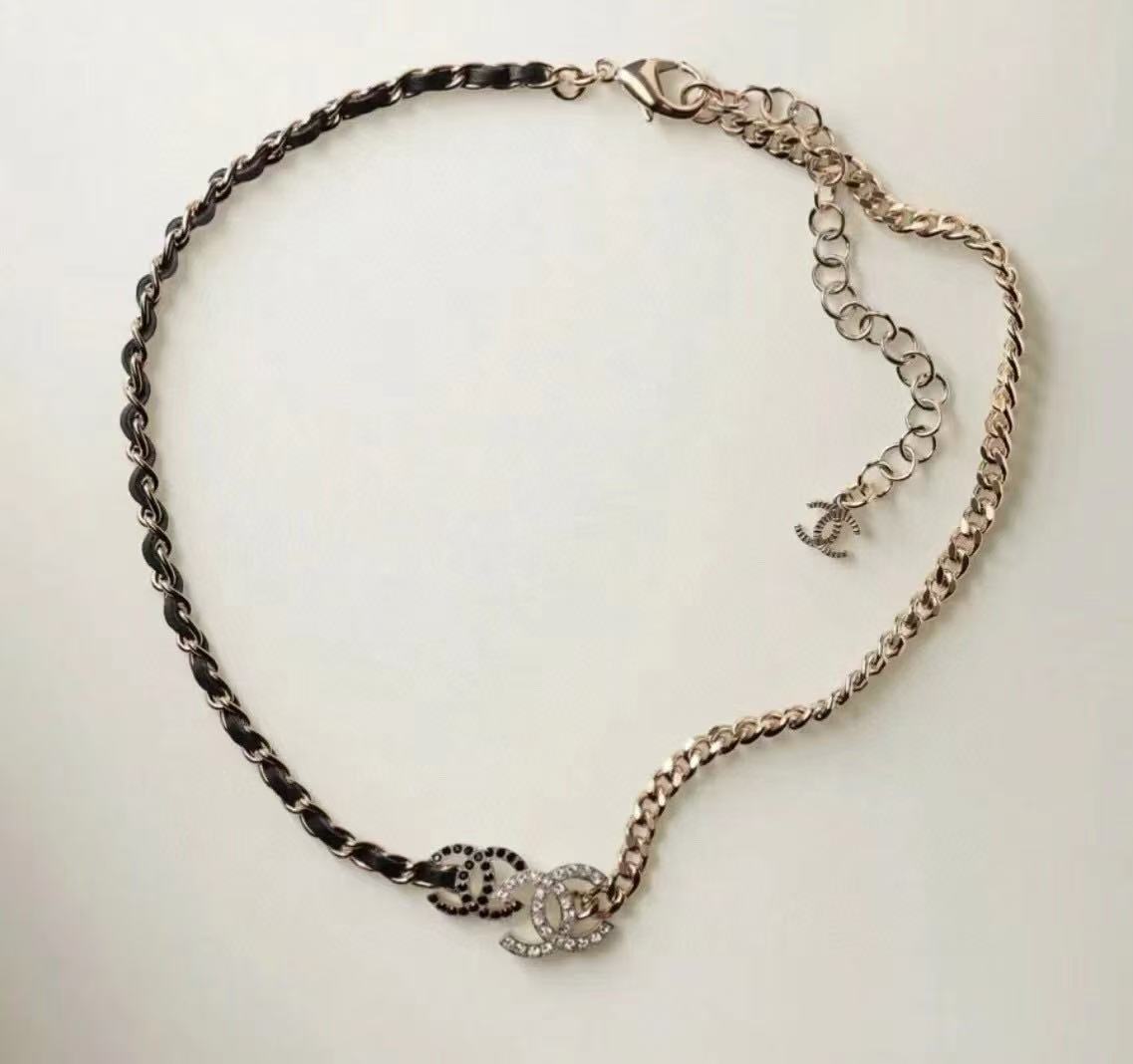 Signature Emblem Pendant Necklace in Gold-Tone – Black Detail – Design 015 styled product view
