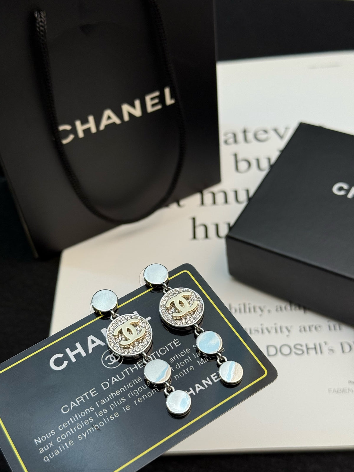 Double-C Emblem Statement Earrings in Silver-Tone – Design 002 detail view
