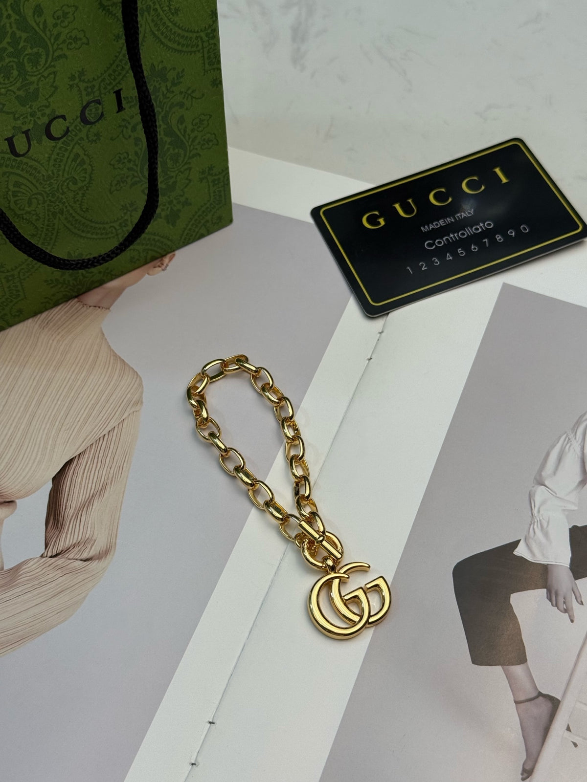 Double-G Emblem Bracelet in Polished Metal-Tone – Vintage Detail – Design 009 front product view