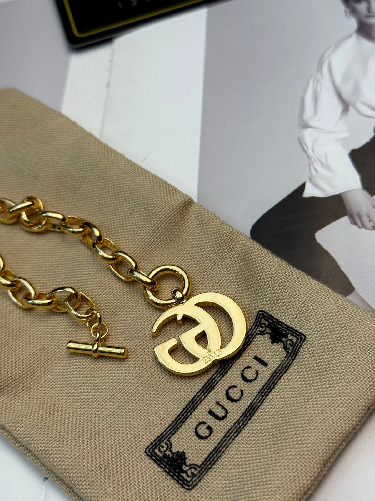 Double-G Emblem Bracelet in Polished Metal-Tone – Vintage Detail – Design 009 styled product view