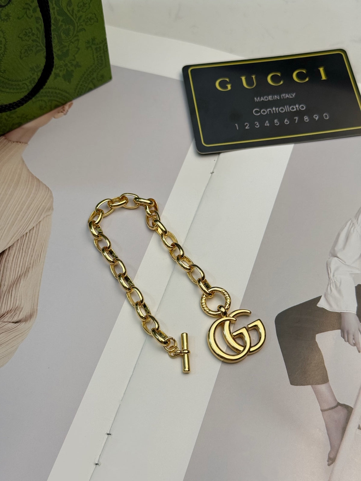 Double-G Emblem Bracelet in Polished Metal-Tone – Vintage Detail – Design 009 front product view