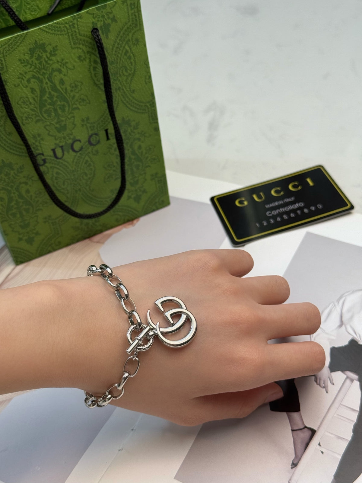 Double-G Emblem Bracelet in Polished Metal-Tone – Vintage Detail – Design 008 main product view