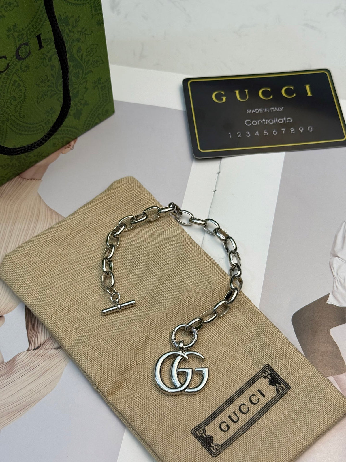 Double-G Emblem Bracelet in Polished Metal-Tone – Vintage Detail – Design 008 front product view