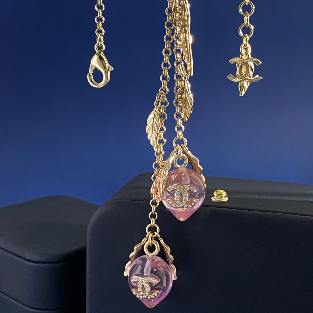 Double-C Emblem Crystal-Accent Pendant Necklace – Pink Detail – Design 003 main product view