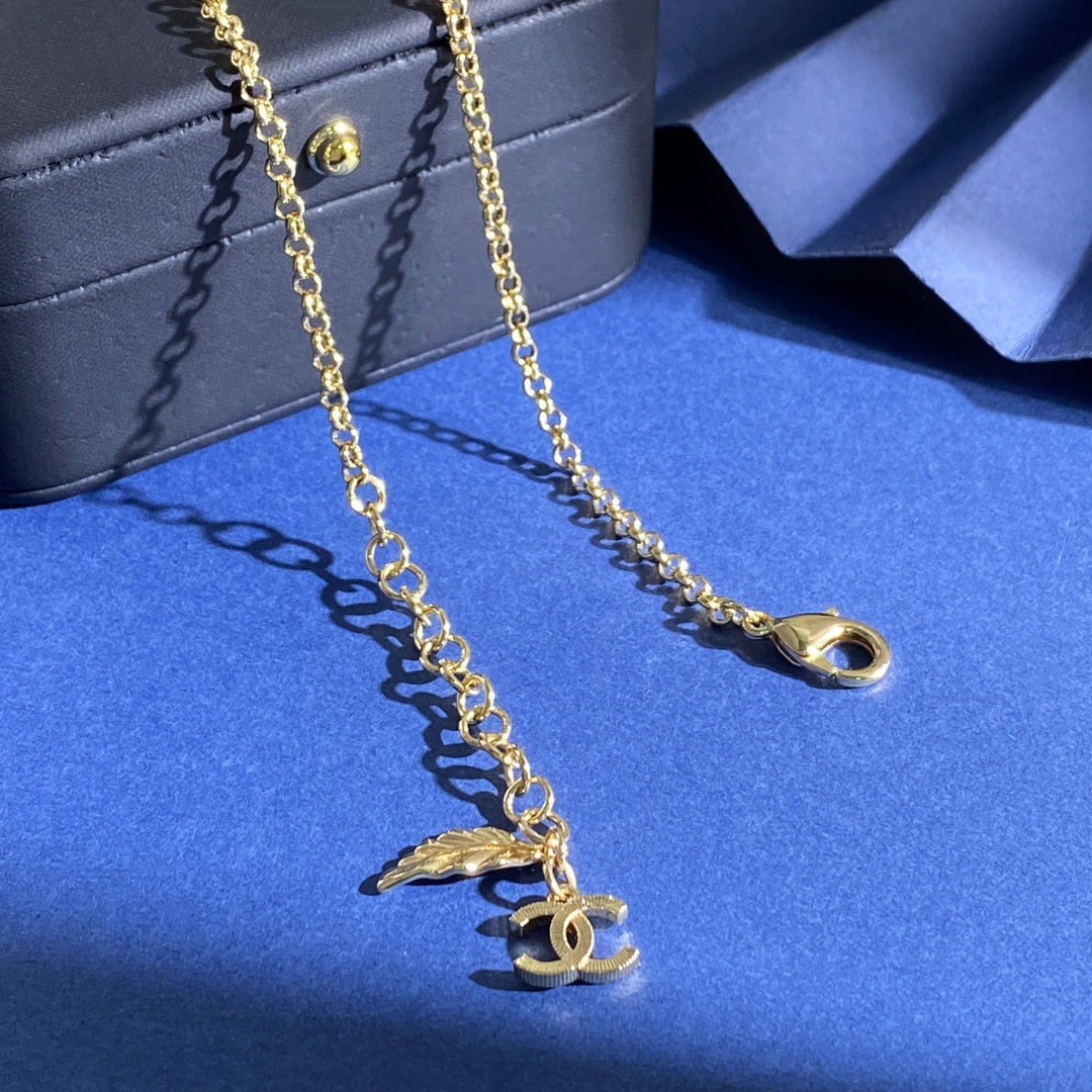 Double-C Emblem Crystal-Accent Pendant Necklace – Pink Detail – Design 003 styled product view