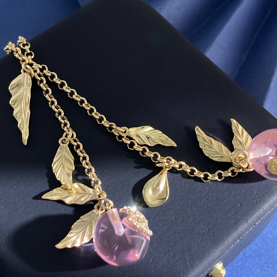 Double-C Emblem Crystal-Accent Pendant Necklace – Pink Detail – Design 003 main product view