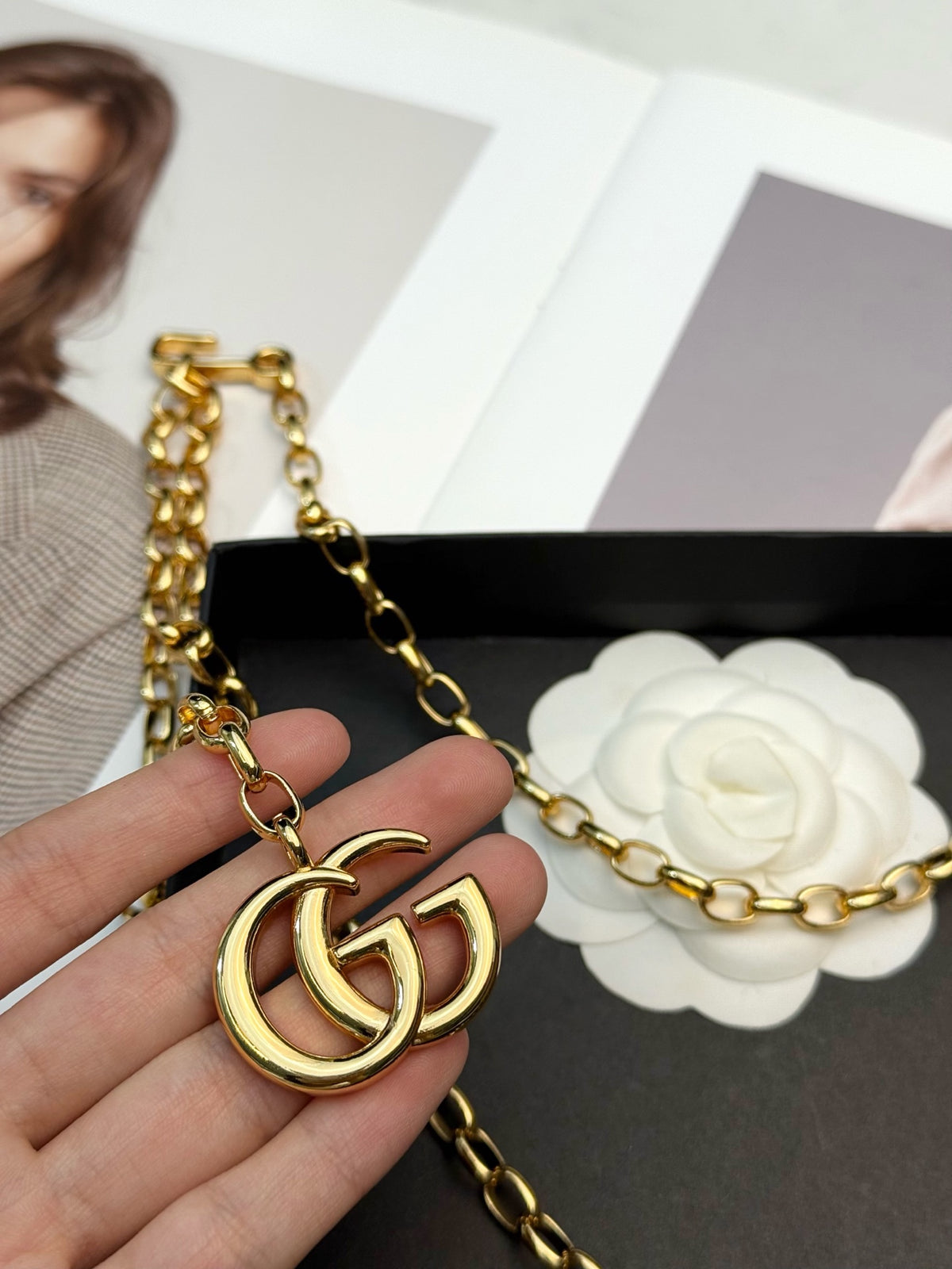 Double-G Emblem Jewelry Accessory in Polished Metal-Tone – Design 003 front product view