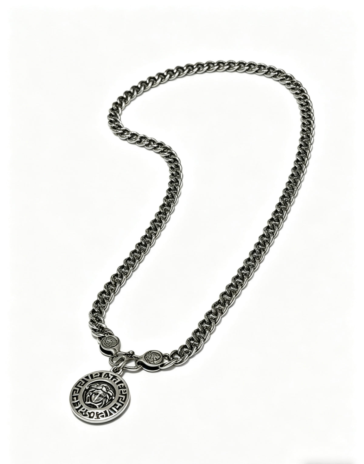 Medusa Head Pendant Necklace in Antique Silver-Tone – 55 cm – Design 02 front product view