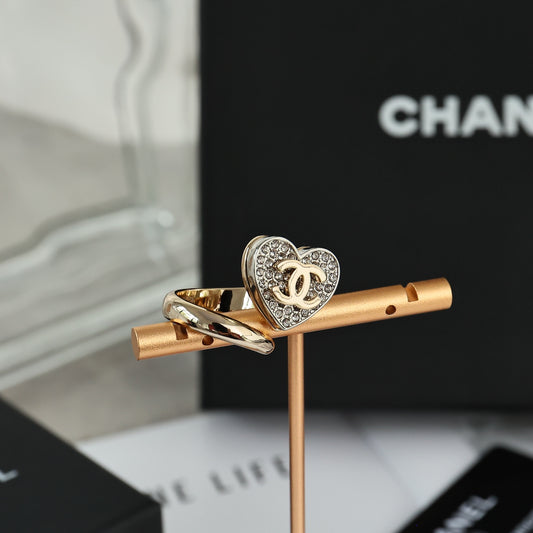 Double-C Emblem Statement Ring in Polished Metal-Tone – Heart Detail – Design 002 main product view