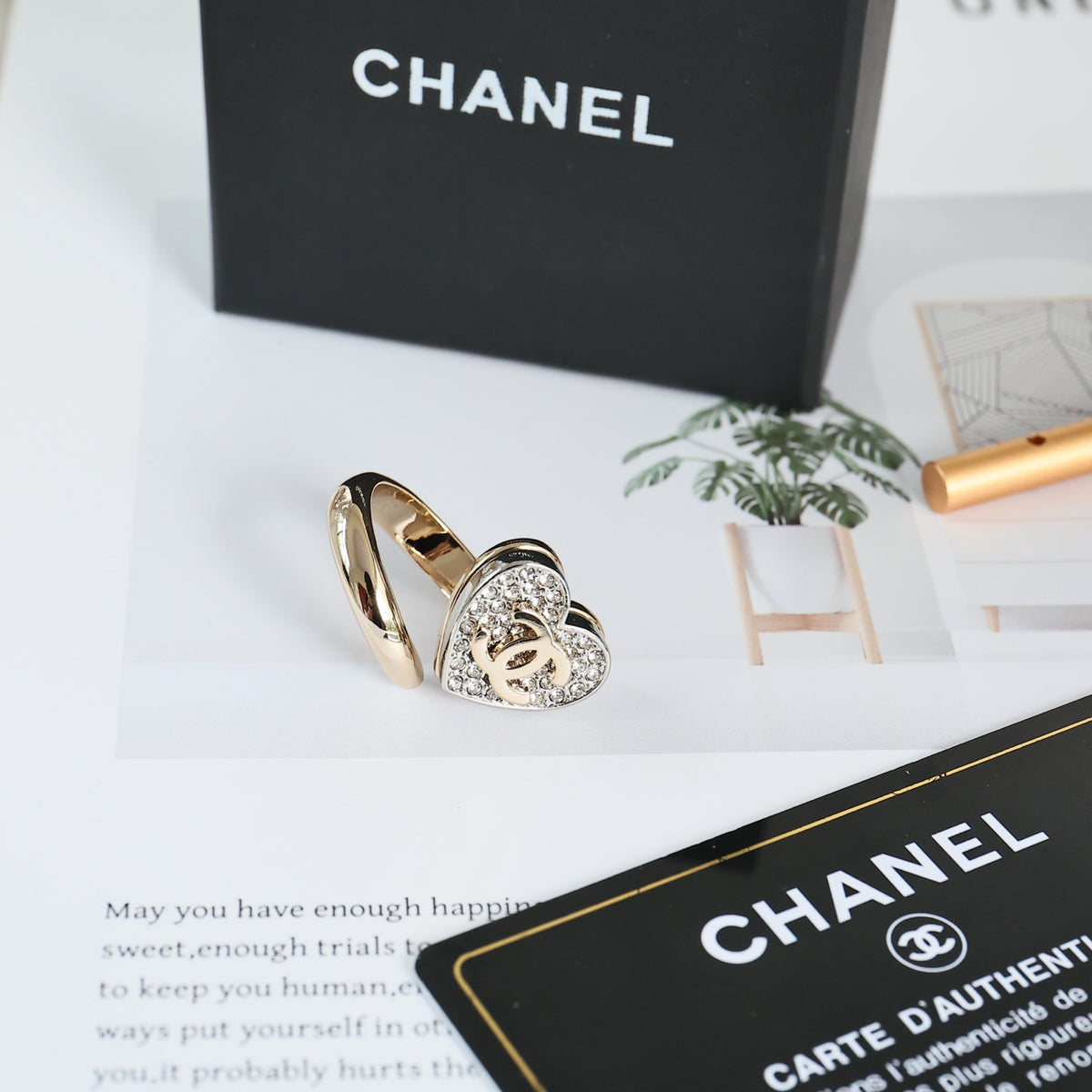 Double-C Emblem Statement Ring in Polished Metal-Tone – Heart Detail – Design 003 styled product view