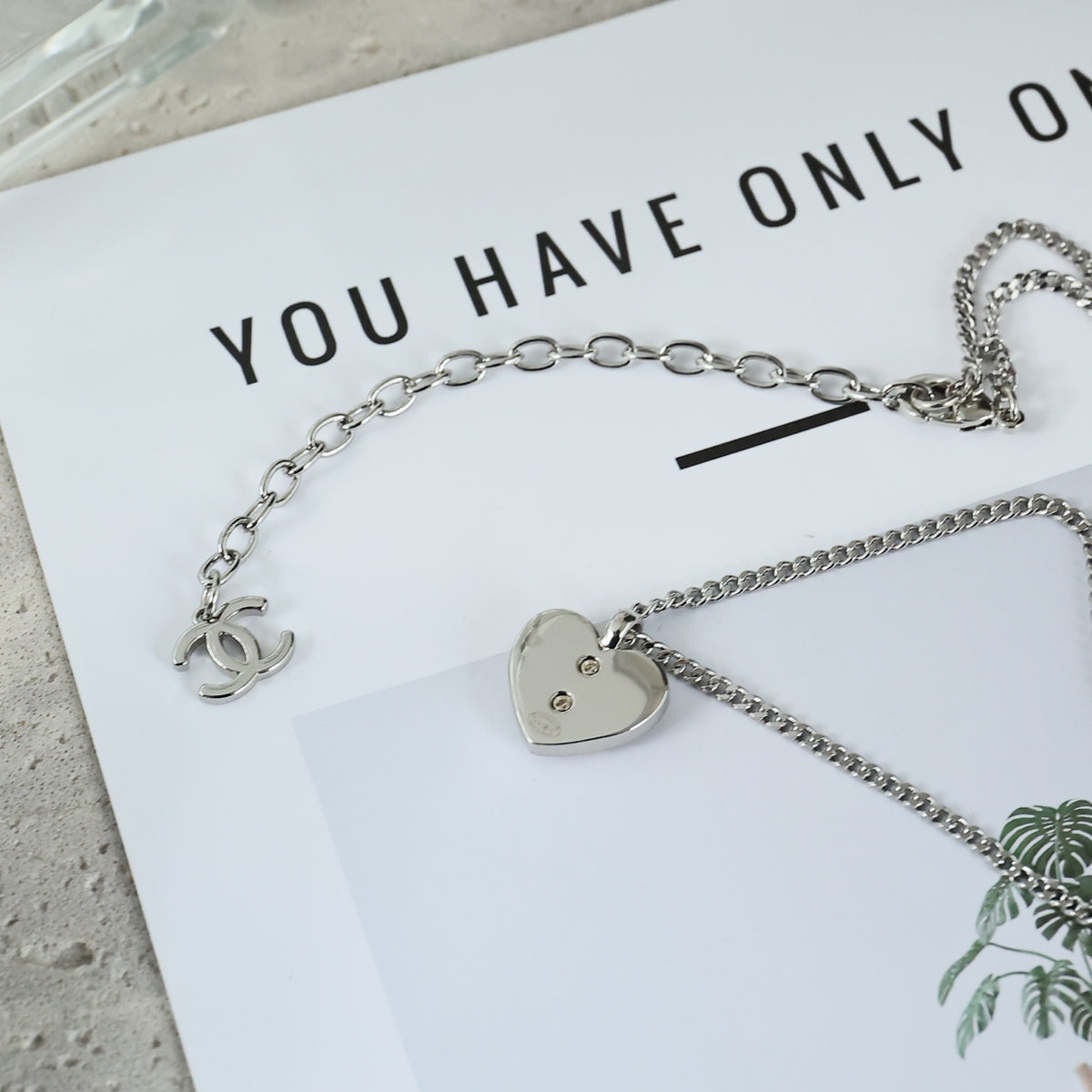 Double-C Emblem Crystal-Accent Pendant Necklace – Heart Detail – Design 007 detail view