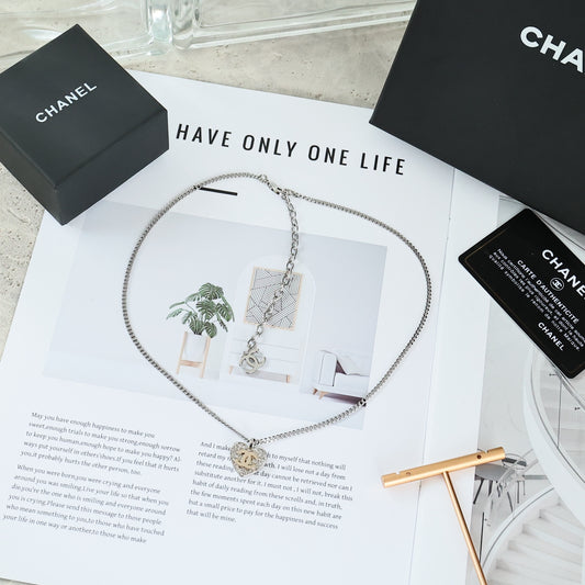 Double-C Emblem Crystal-Accent Pendant Necklace – Heart Detail – Design 007 main product view