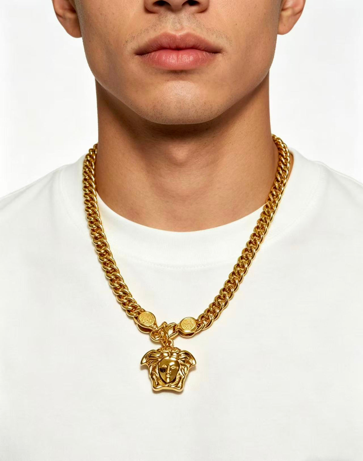 Medusa Head Pendant Necklace in Antique Silver-Tone – 55 cm – Design 03 styled product view