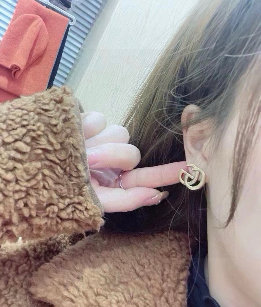 Geometric Emblem Stud Earrings in Polished Metal-Tone – Design 044 main product view