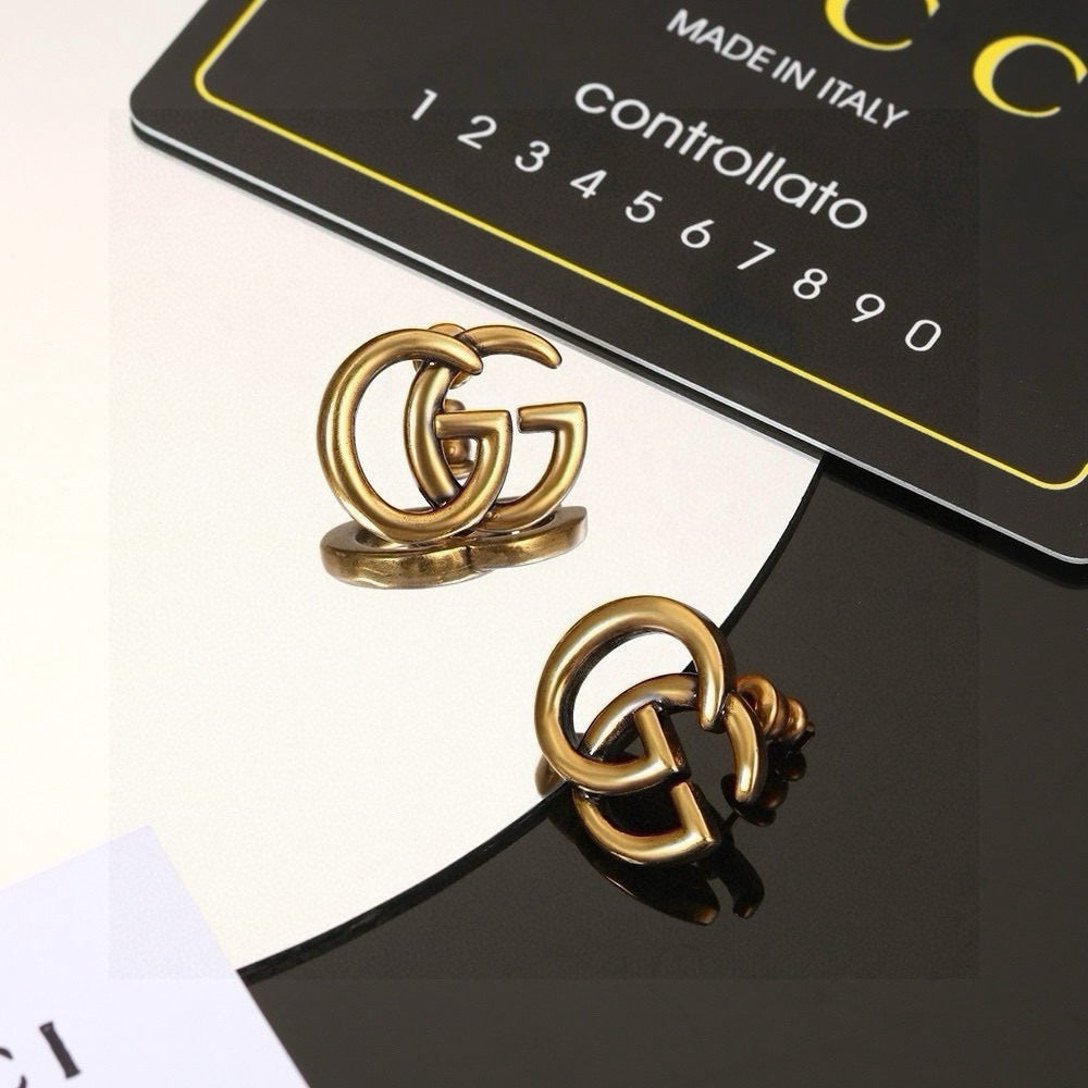 Geometric Emblem Stud Earrings in Polished Metal-Tone – Design 044 main product view