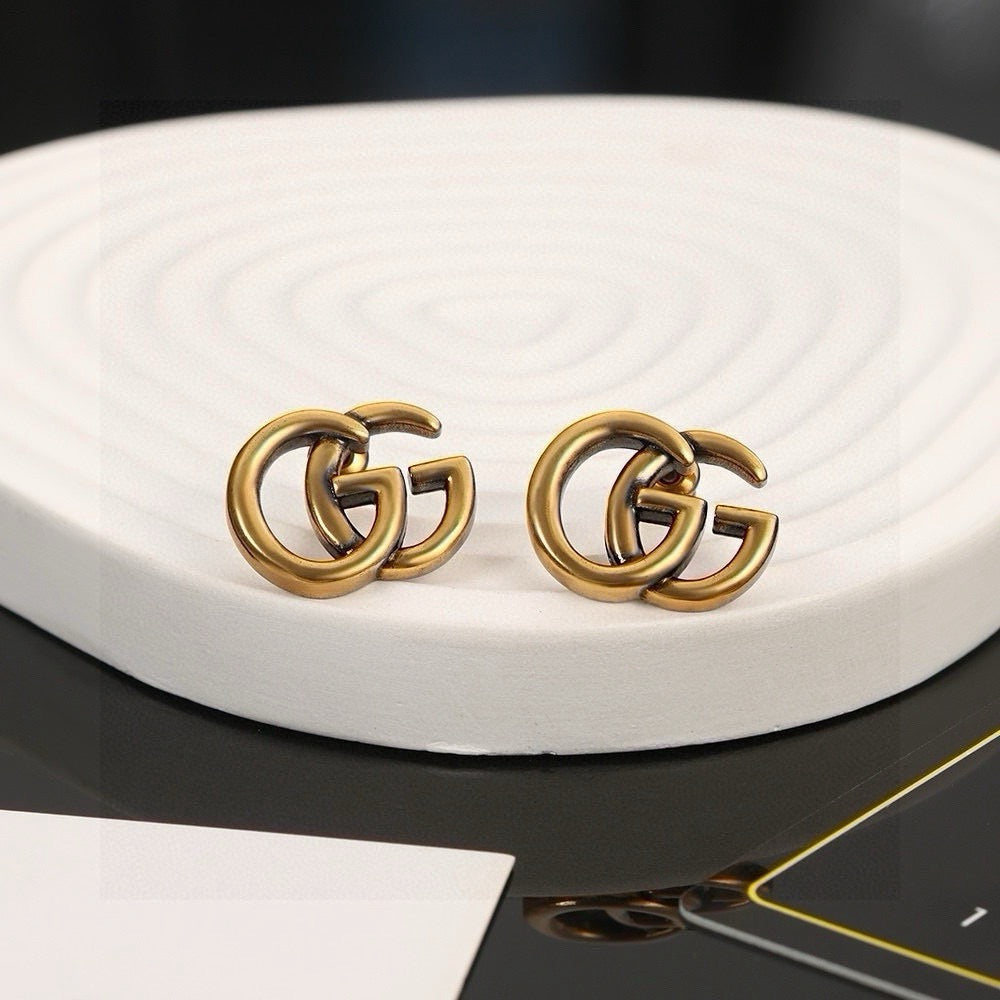 Geometric Emblem Stud Earrings in Polished Metal-Tone – Design 008 side detail