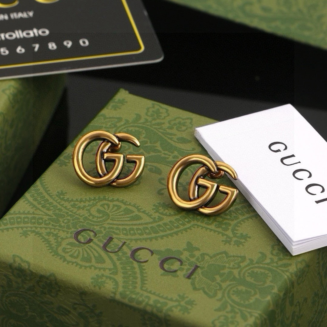 Geometric Emblem Stud Earrings in Polished Metal-Tone – Design 008 front product view