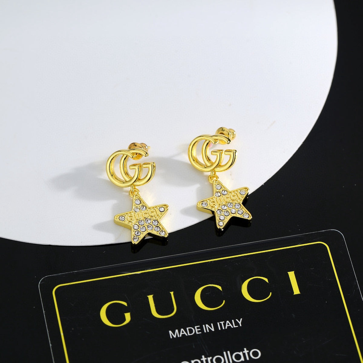 Geometric Emblem Stud Earrings in Polished Metal-Tone – Design 007 detail view