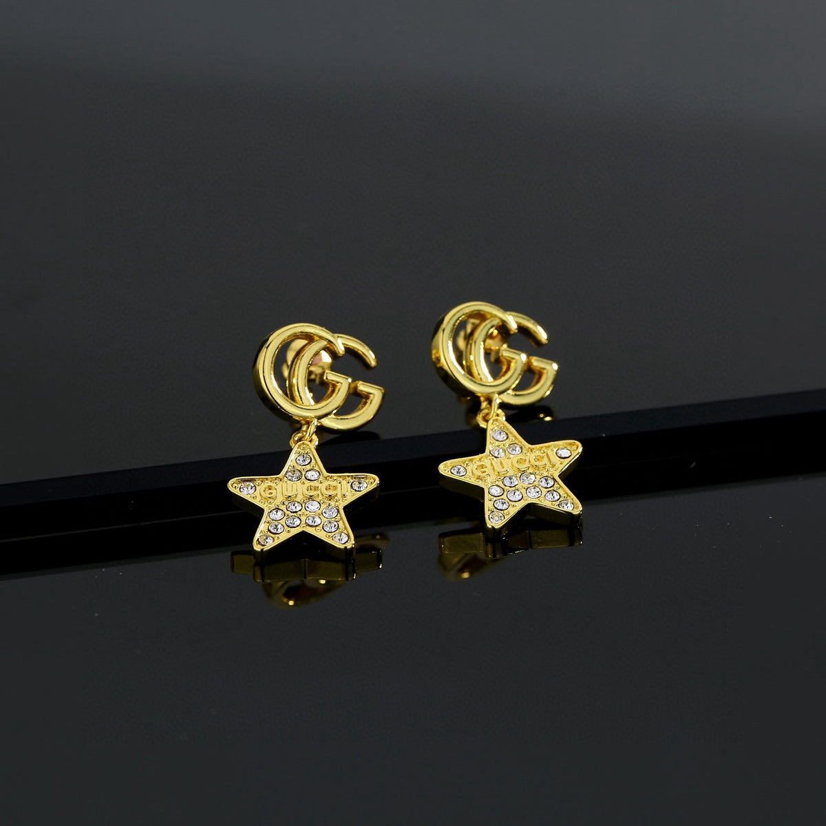 Geometric Emblem Stud Earrings in Polished Metal-Tone – Design 043 front product view