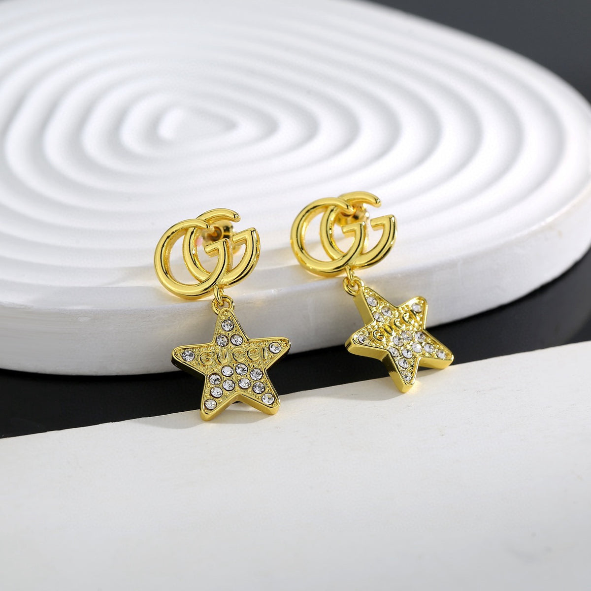 Geometric Emblem Stud Earrings in Polished Metal-Tone – Design 043 styled product view